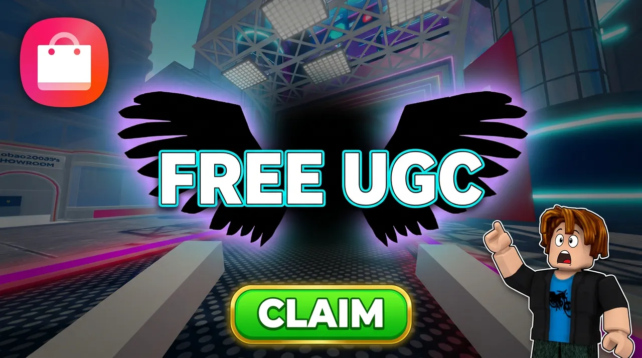 Approved thumbnail: black wings with a purple glow around the words Free UGC, with a Claim button