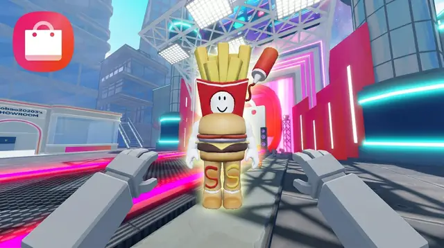 Thumbnail concept, not picked: an avatar in a fries-and-burger outfit stands at the end of the runway