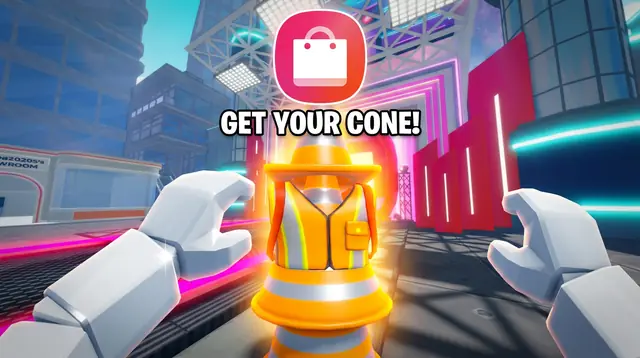 Thumbnail concept, not picked: a glowing traffic-cone outfit with a vest, under the words Get your cone!