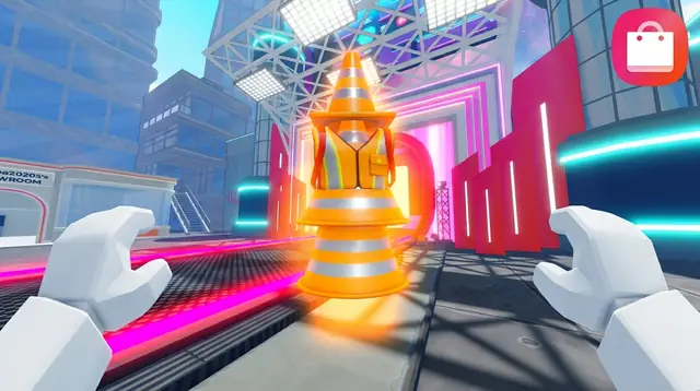 Thumbnail concept, not picked: a glowing traffic-cone outfit floats on the runway