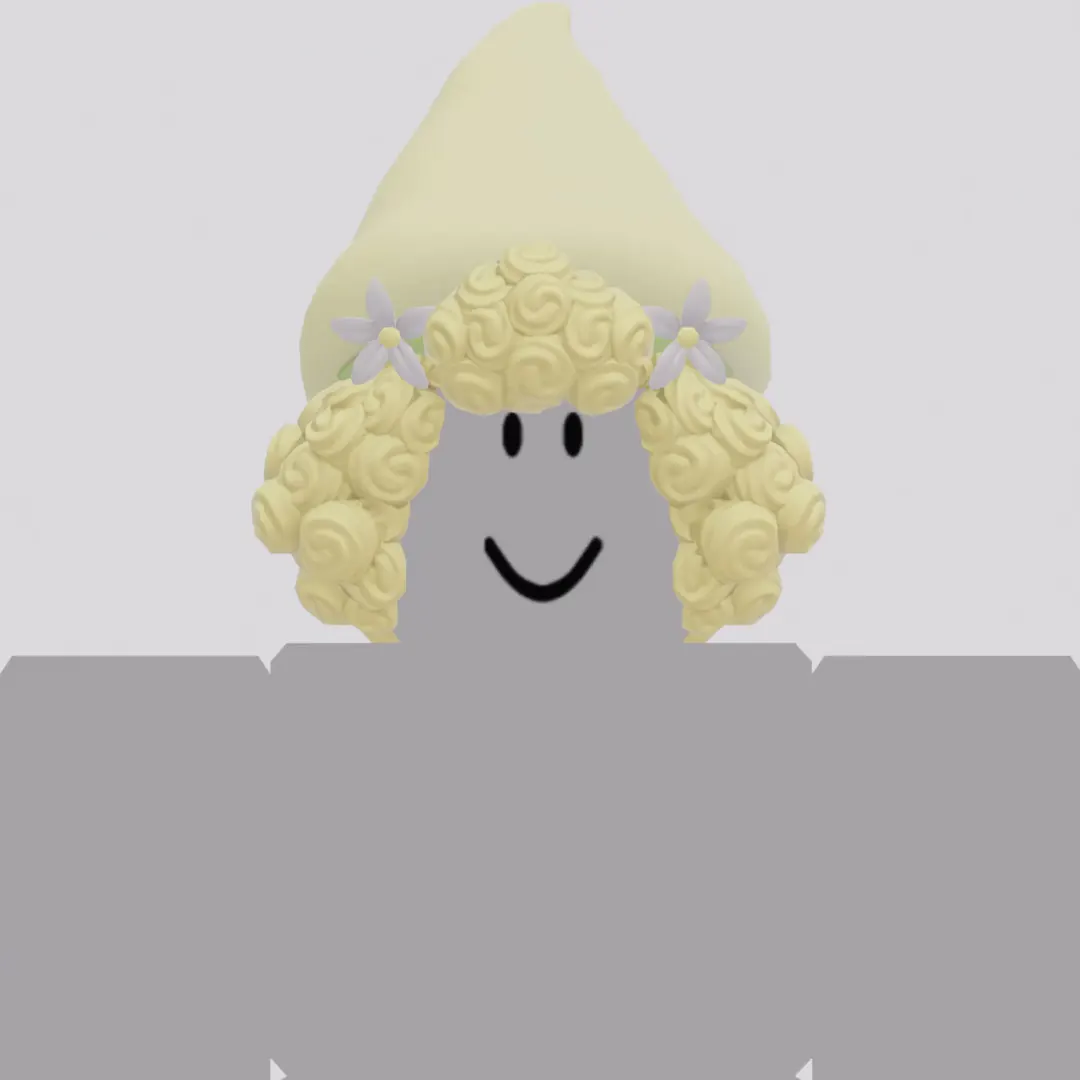 Turntable of a Roblox avatar wearing a yellow curly-hair hat